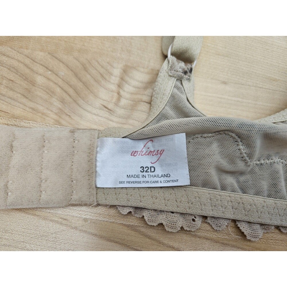 Whimsy 32D Women's Unpadded Underwire Bra 32 D Animal Print Lace Nude Taupe - Picture 3 of 4